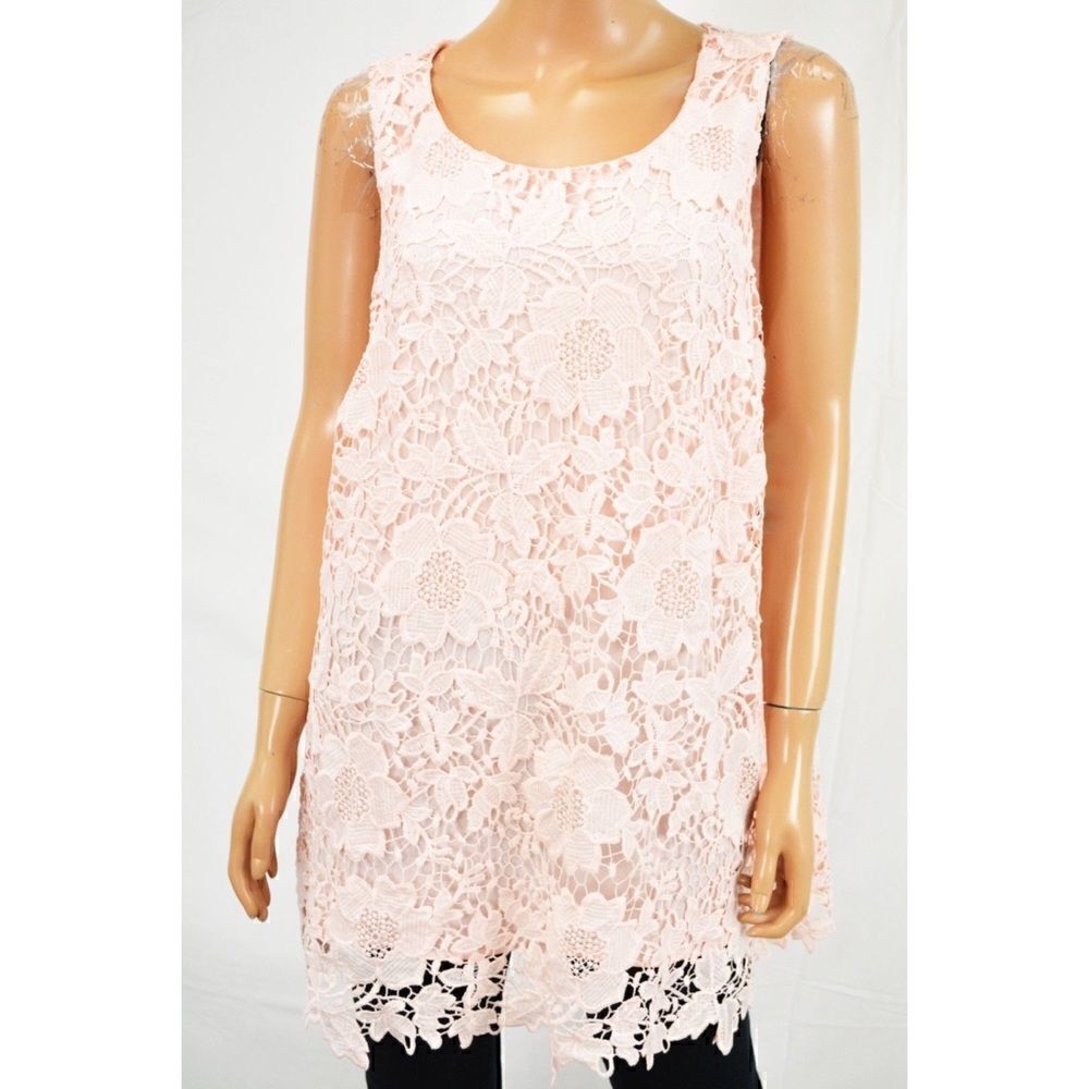 Alfani Pink Lace Crocheted Sleeveless Top Blouse 2P